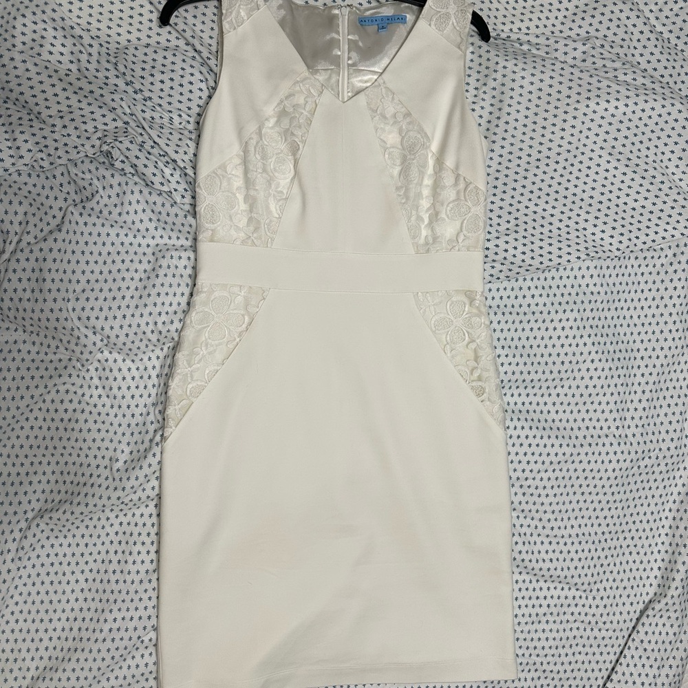 ANTONIO MELANI Ivory Satin & Lace Mini Dress